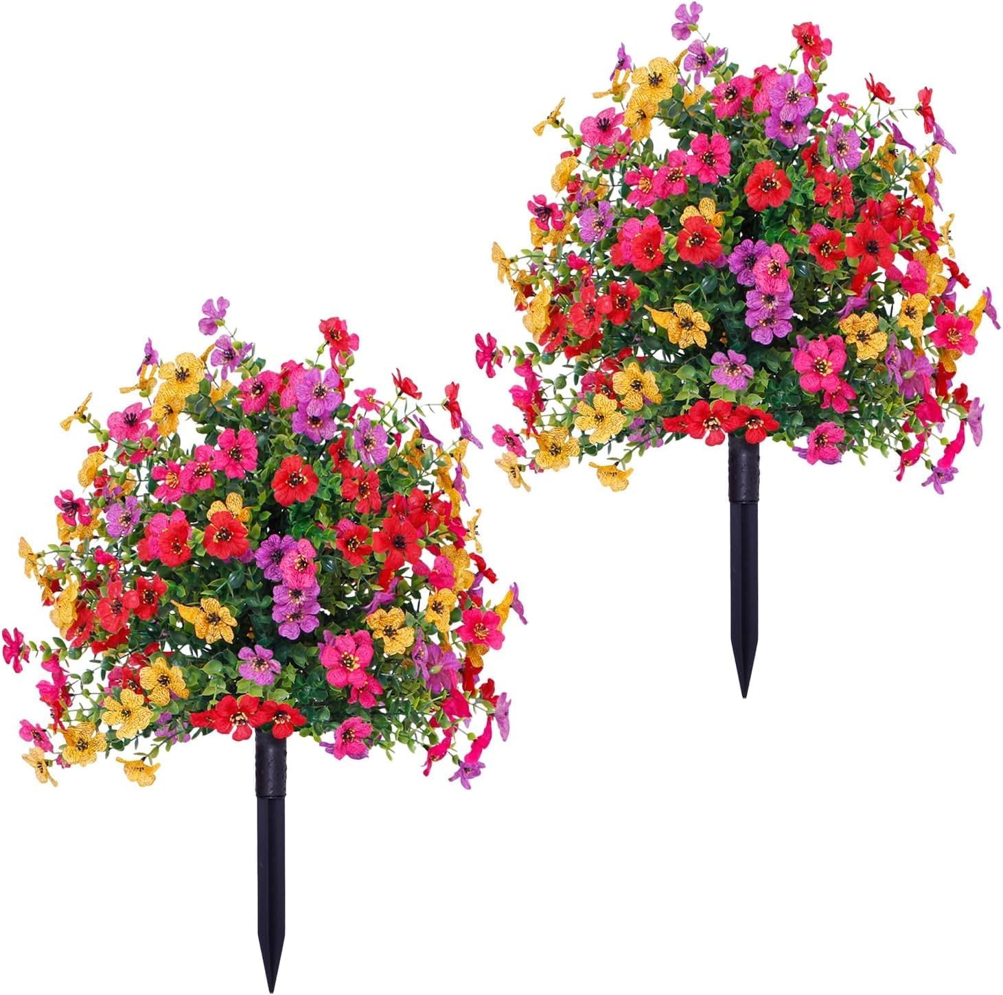 24 Inch Artificial Flower Stake Outdoor Decor - Multi-Color Garden Stakes for Yard & Lawn, No Fade Heavy Duty Plastic, All Season Decoration (2PCS Mix)