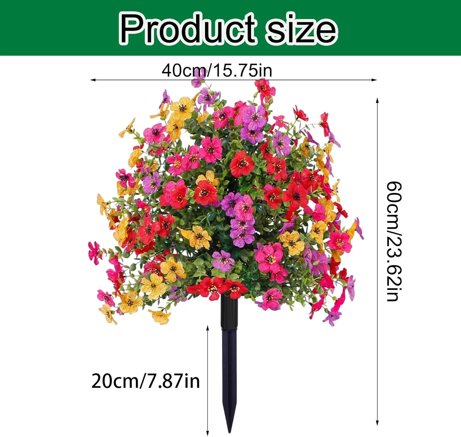 24 Inch Artificial Flower Stake Outdoor Decor - Multi-Color Garden Stakes for Yard & Lawn, No Fade Heavy Duty Plastic, All Season Decoration (2PCS Mix) - Image 2