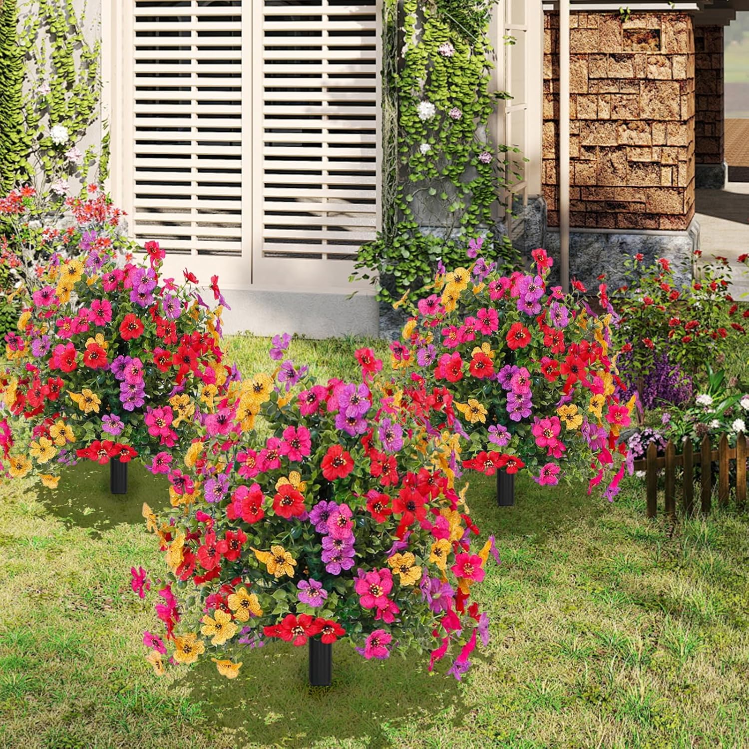 24 Inch Artificial Flower Stake Outdoor Decor - Multi-Color Garden Stakes for Yard & Lawn, No Fade Heavy Duty Plastic, All Season Decoration (2PCS Mix) - Image 9