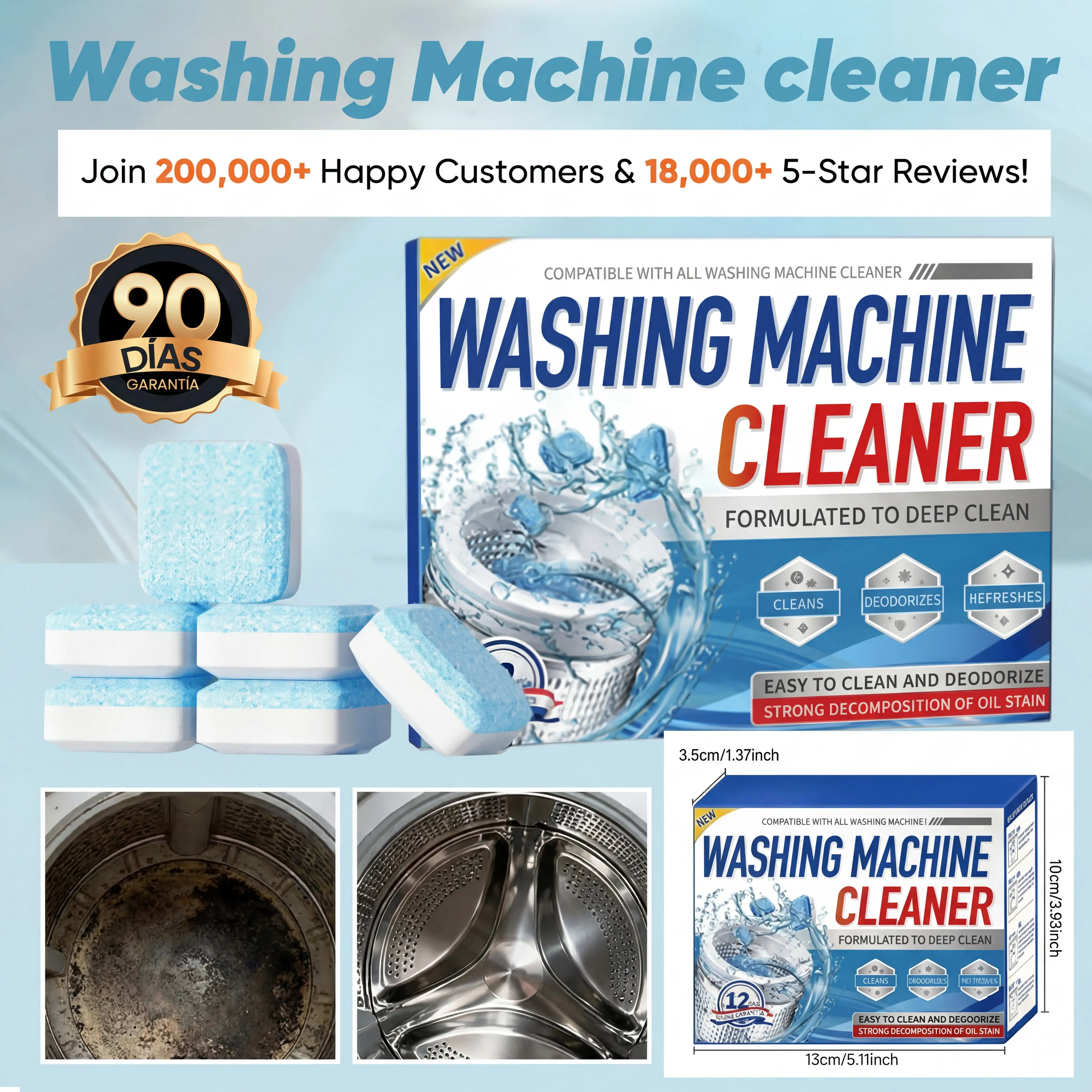 🔥Washing machine cleaning tablets, descaling agent, suitable for automatic and semi-automatic washing machines, household/commercial use Household Cleaners Home Goods