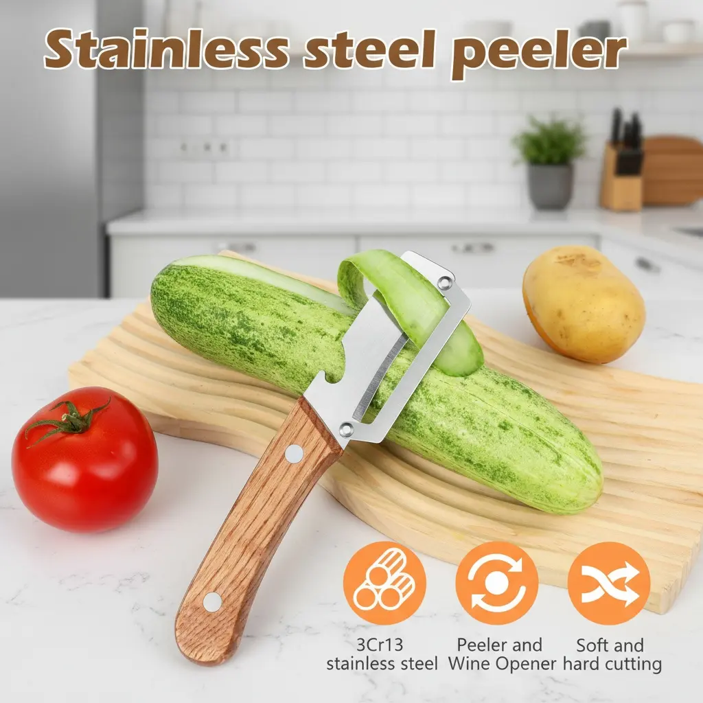 【Master Chef Grade】✨ TitanBlade Pro · 2.5mm Zero-Flex Steel Engineering · Heavy Duty Peeler & Bottle Opener for Tough Produce (Pumpkin, Pineapple, Sugar Cane) — Ergonomic Wood Handle, No-Slip Grip, Clean Cuts in Seconds! - Image 5