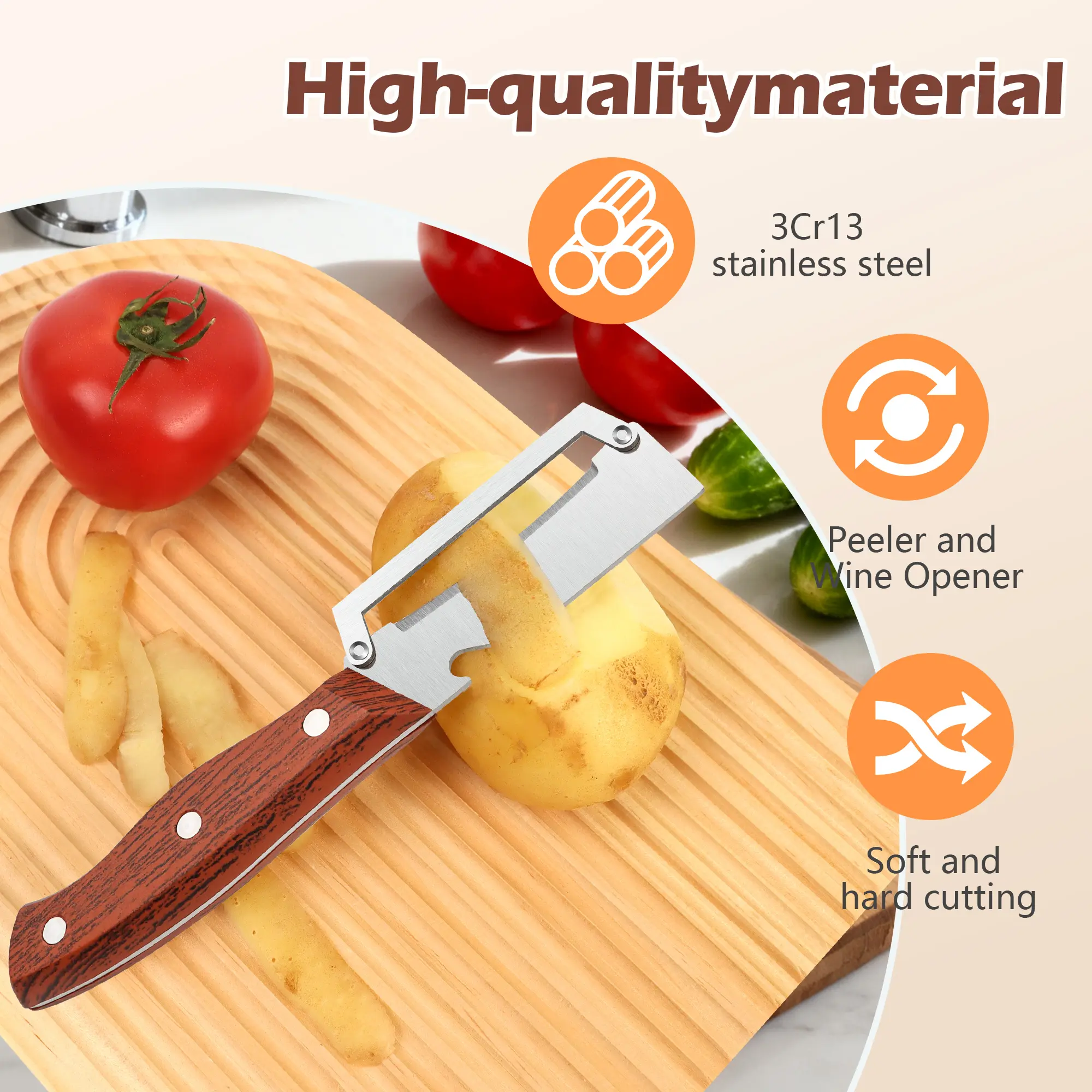【Master Chef Grade】✨ TitanBlade Pro · 2.5mm Zero-Flex Steel Engineering · Heavy Duty Peeler & Bottle Opener for Tough Produce (Pumpkin, Pineapple, Sugar Cane) — Ergonomic Wood Handle, No-Slip Grip, Clean Cuts in Seconds! - Image 6